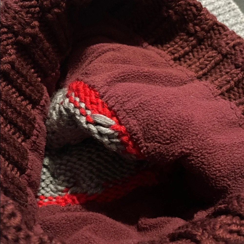 Columbia Red, Gray, and Cream Knit Pom-Pom Hat - Picture 5 of 6